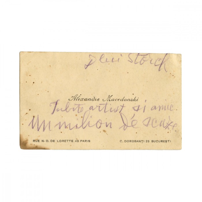 Alexandru Macedonski, carte de vizită cu &icirc;nsemnare olografă