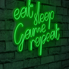 Decoratiune luminoasa LED, eat sleep game repeat, Benzi flexibile de neon, DC 12 V, Verde