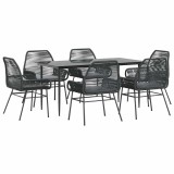 Cumpara ieftin Set de sufragerie de gradina 7 piese neagra sticla polirattan