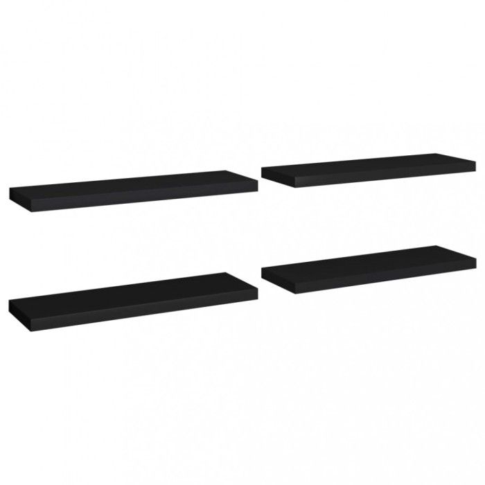 Rafturi de perete, 4 buc., negru, 80 x 23,5 x 3,8 cm, MDF