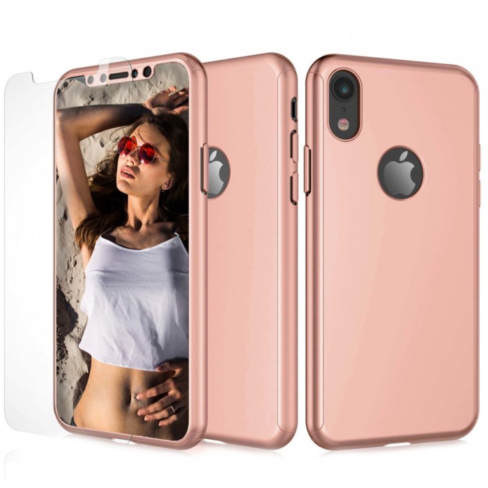Husa Apple iPhone X, FullBody Elegance Luxury Rose-Gold, acoperire completa 360 grade cu folie de sticla