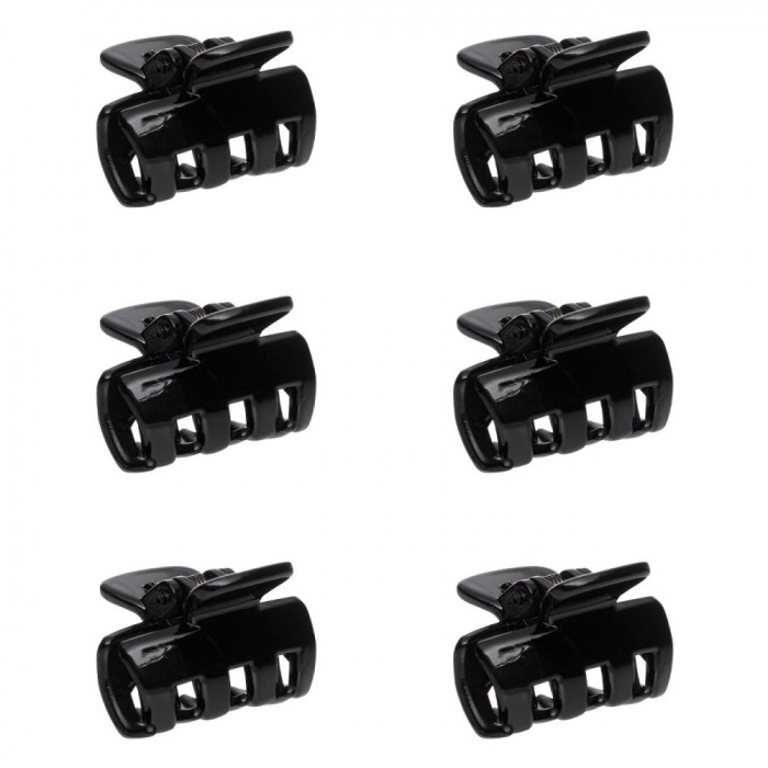 Set Clame Păr, Negru Strălucitor, 3cm, 6 Bucăți