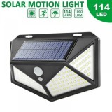Cumpara ieftin Lampa Solara Perete 114 LED cu Senzor Miscare &amp; Lumina, IP65, 3 Moduri, 2400mAh, Alb Rece 6000K, Iluminat Gradina, Curte