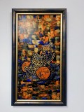 Fructe - Pictura abstracta natura statica - semnata C.F. '06 - Carmen S. Flack - panza pe cadru 70x80 cm - cu rama lemn