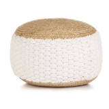 Fotoliu pouf tricotat manual, iută și bumbac, 50 x 35 cm, alb