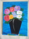 TABLOU PE PANZA CU SASIU NOU 30 X 40 CM VAZA CU FLORI