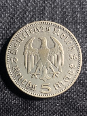 Moneda argint 5 reischsmarci 1936F foto