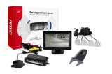 Set senzori de parcare AMiO TFT01 4,3 inch cu camera HD-502-IR, 4 senzori spate argintii, afisaj si indicator digital de distanta