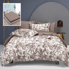 Lenjerie pat dublu,bumbac satinat,6 piese,cearceaf normal 230x250cm, cearceaf pilota 200x230cm, 2 fete de perna 50x70, 2 fete de perna 70x70-LEC4