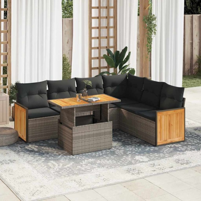 vidaXL Set canapele grădină cu perne 7 piese gri poliratan/lemn acacia 3327721