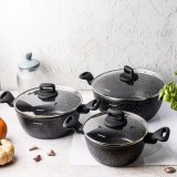 Set 3 oale din aluminiu turnat, marmorate, 20/24/28cm, cu capac, Klausberg