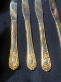 Set cutite originale,auriu cu argintiu,SALINGEN GERMANY 18/0,Set cutite vintage ornamente aurii,tacamuri servici vintage