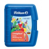 Plastilina Creaplast 240g, set 14 batoane, 10 culori asortate, cutie albastra