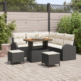 Set sofa gradină cu 8 piese cu perne negru ratan poliester acacia