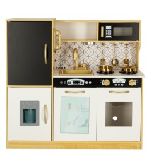 Bucatarie de jucarie complet utilata, lumini si sunete,din lemn, accesorii incluse, alb cu crem, 82 x 24 x 81 cm