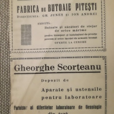 1939, reclamă Fabrica de butoaie PITEȘTI, dir. Gh. Juneș și Ioan Andrei