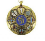 Amuleta aurie cu cele 8 simboluri tibetane, cu cele 12 zodii si silaba de