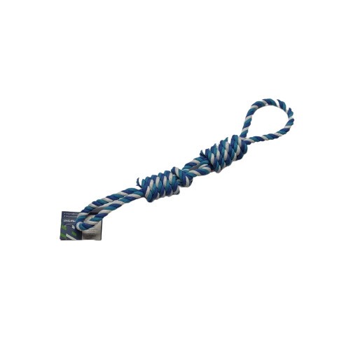 Jucarie pentru caini tip snur bumbac mare XXL, 45 cm, albastru/alb