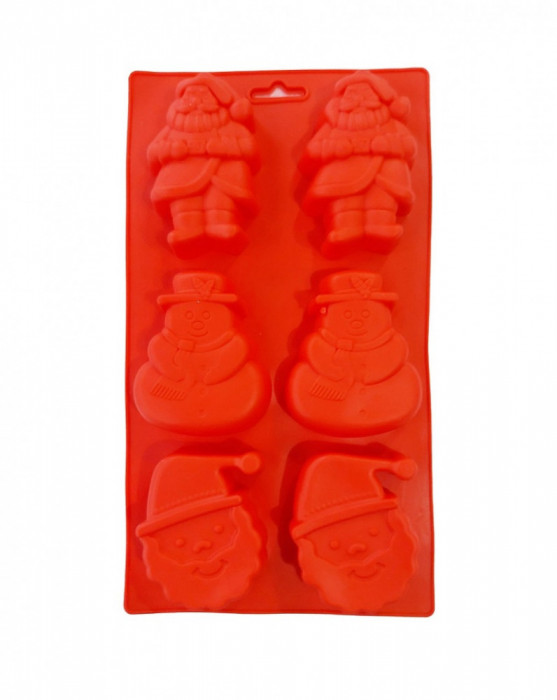 Forma silicon 6 cavitati, Mos Cracioun, Om de Zapada, Pentru prajituri sau Briose, Rosu, 29 cm, 240COF