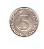 Moneda Slovenia 5 tolarjev 2000, stare foarte buna, curata