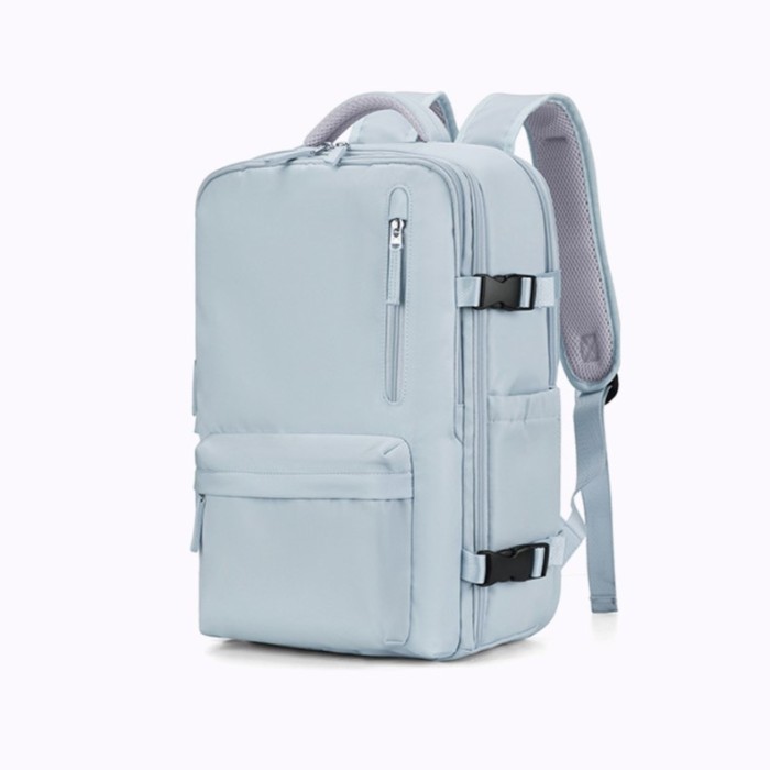 Rucsac de Calatorie, WizzAir, Multifunctional, port de incarcare USB, pana la 35 L, Impermeabil, 42x30x20 cm, Albastru deschis, OBRALIX&reg;