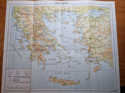 harta grecia antica - anii &amp;#039;60-&amp;#039;70 - dimensiuni 40/34 cm foto