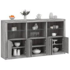 vidaXL Servantă cu lumini LED, gri sonoma, 181,5x37x100 cm