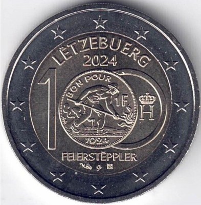 LUXEMBURG moneda 2 euro comemorativa 2024_100 de ani de franci, UNC foto