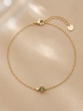 Bratara din Argint 925 Placata cu Aur cu Zirconiu Verde Oliv si Alb, 17+3 cm
