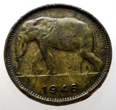 F.160 CONGO COLONIE BELGIANA ELEFANT 1 FRANC 1946 foto