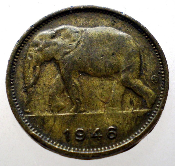 F.160 CONGO COLONIE BELGIANA ELEFANT 1 FRANC 1946