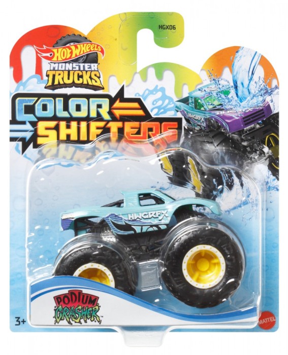 HOT WHEELS MONSTER TRUCK CAMION PODIUM CRASHER CU CULORI SCHIMBATOARE SCARA 1:64 SuperHeroes ToysZone