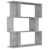 Biblioteca/Separator, gri beton, 80x24x96 cm, lemn prelucrat