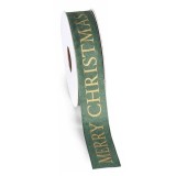 Panglica Craciun satin verde auriu 25 mm x 15 m