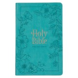 KJV Holy Bible, Standard Size Faux Leather Red Letter Edition - Thumb Index &amp; Ribbon Marker, King James Version, Teal Floral Zipper Closure