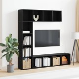 vidaXL Raft pentru cărți 3 pcs Stejar Negru 36 x 30 x 143 cm 3333046