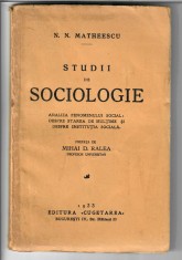 N. N. Matheescu, Studii de Sociologie ( dedicatie catre Serban Milcoveanu), 1933 foto