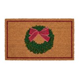 Covoras intrare casa PVC fibre cocos multicolor Craciun Coronita 75x45x1 cm