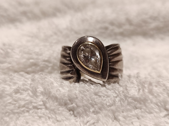 argint INEL MASIV, 1920 art deco FRANTA ornat SPLENDID cu ZIRCONIU de efect UNIC
