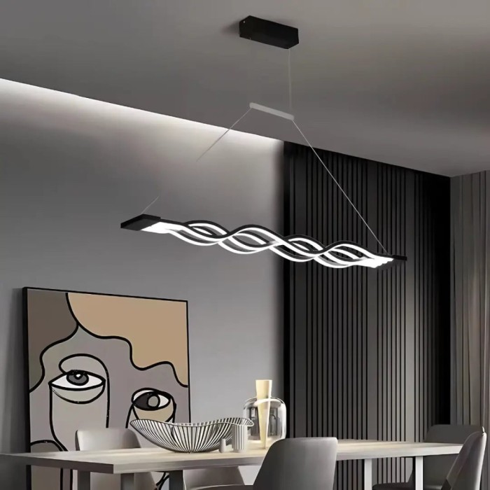 Lustra LED suspendata cu telecomanda WAVE 76W, Liniara, lumina Rece/Calda/Neutra, Dimabila, Negru, Inaltime Reglabila ModernLight Concept