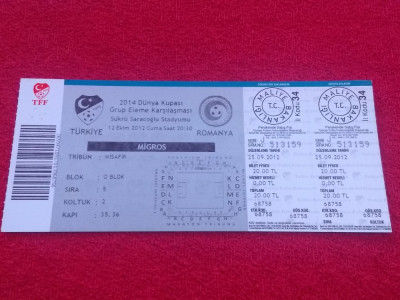 Bilet meci fotbal TURCIA - ROMANIA (12.10.2012) foto
