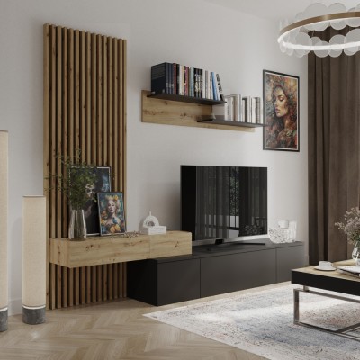 Ansamblu living, negru/stejar Artisan, REBEKA PLUS foto