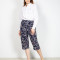 Pantaloni trei sferturi din bumbac imprimeu floral si talie elastica N904638016