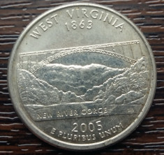 (M2390) MONEDA SUA - QUARTER DOLLAR 2005, LIT. P - WEST VIRGINIA foto