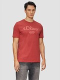 Tricou barbati cu imprimeu cu logo, decolteu la baza gatului si croiala Regular Fit, Rosu, S