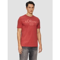 Tricou barbati cu imprimeu cu logo, decolteu la baza gatului si croiala Regular Fit, Rosu, S