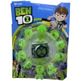 Ceas Ben 10 Omnitrix cu 10 figurine, jucarie copii, figurine verzi/albe