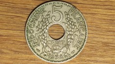 Indochina franceza - moneda coloniala raruta - 5 centimes 1938 - 4 grame - argint-nickel / argint german - argint ff slab