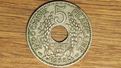 Indochina franceza - moneda coloniala raruta - 5 centimes 1938 - 4 grame - argint-nickel / argint german - argint ff slab foto
