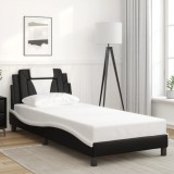 vidaXL Cadru de pat cu tăblie negru și alb 90x190 cm piele artificială